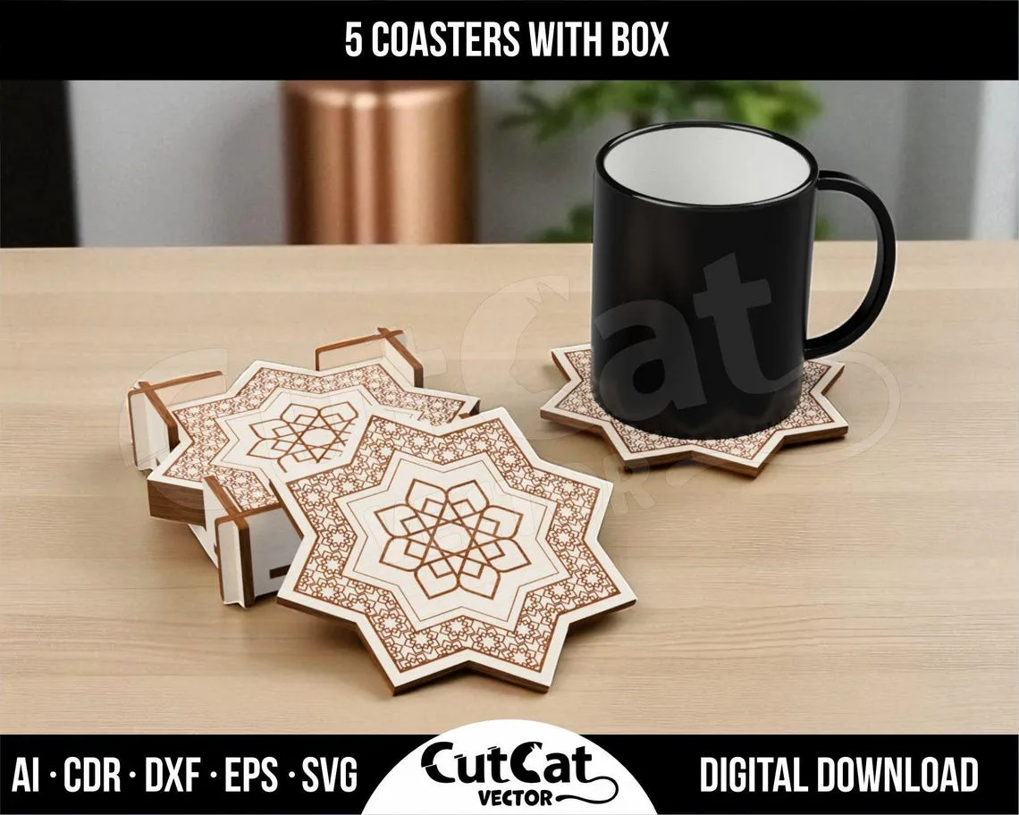 Islamic Coaster Set laser cut file