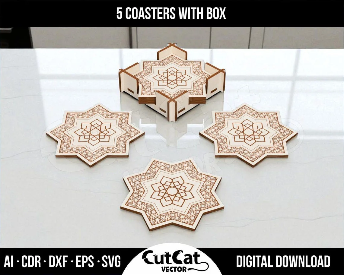 Islamic Coaster Set laser cut file – view 5