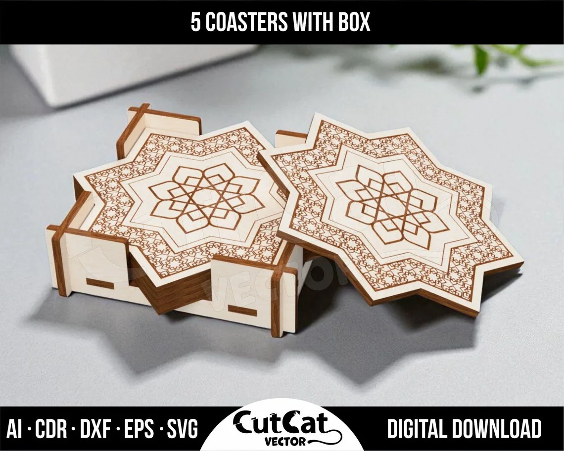 Islamic Coaster Set laser cut file – view 4
