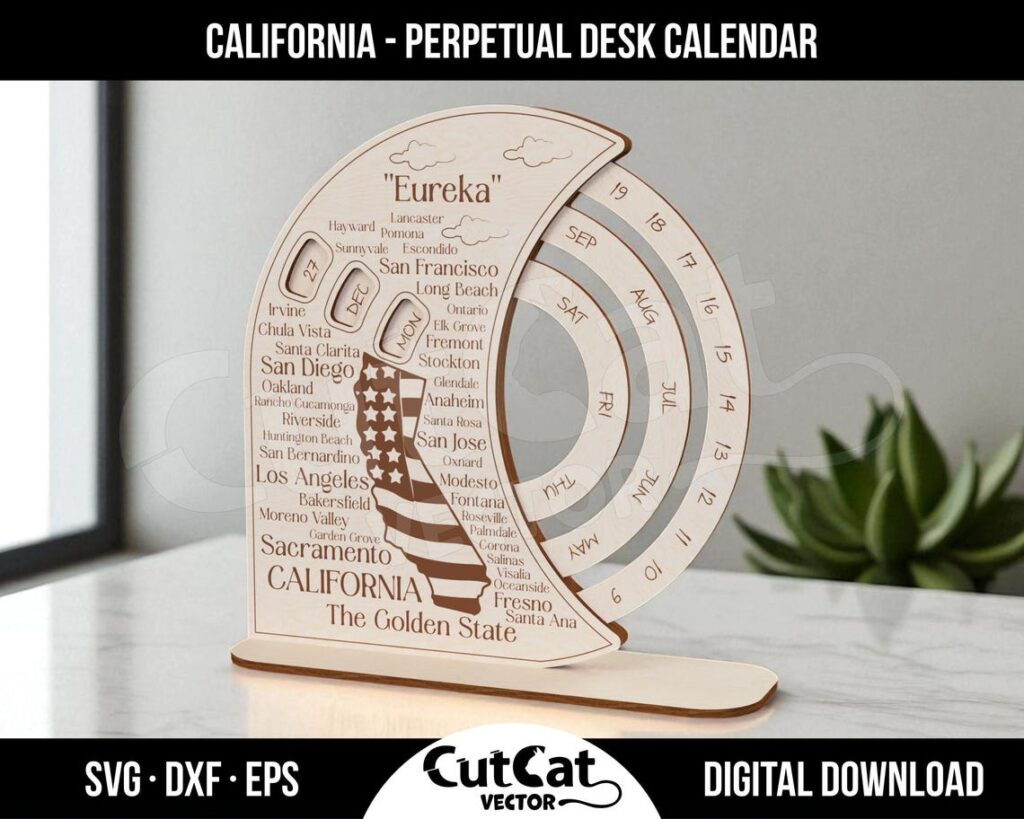 California Perpetual Desk Calendar SVG – Golden State Theme