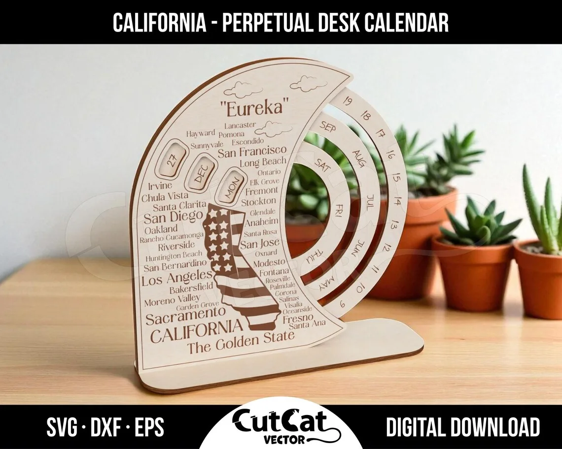 California Perpetual Desk Calendar laser cut file – view 4