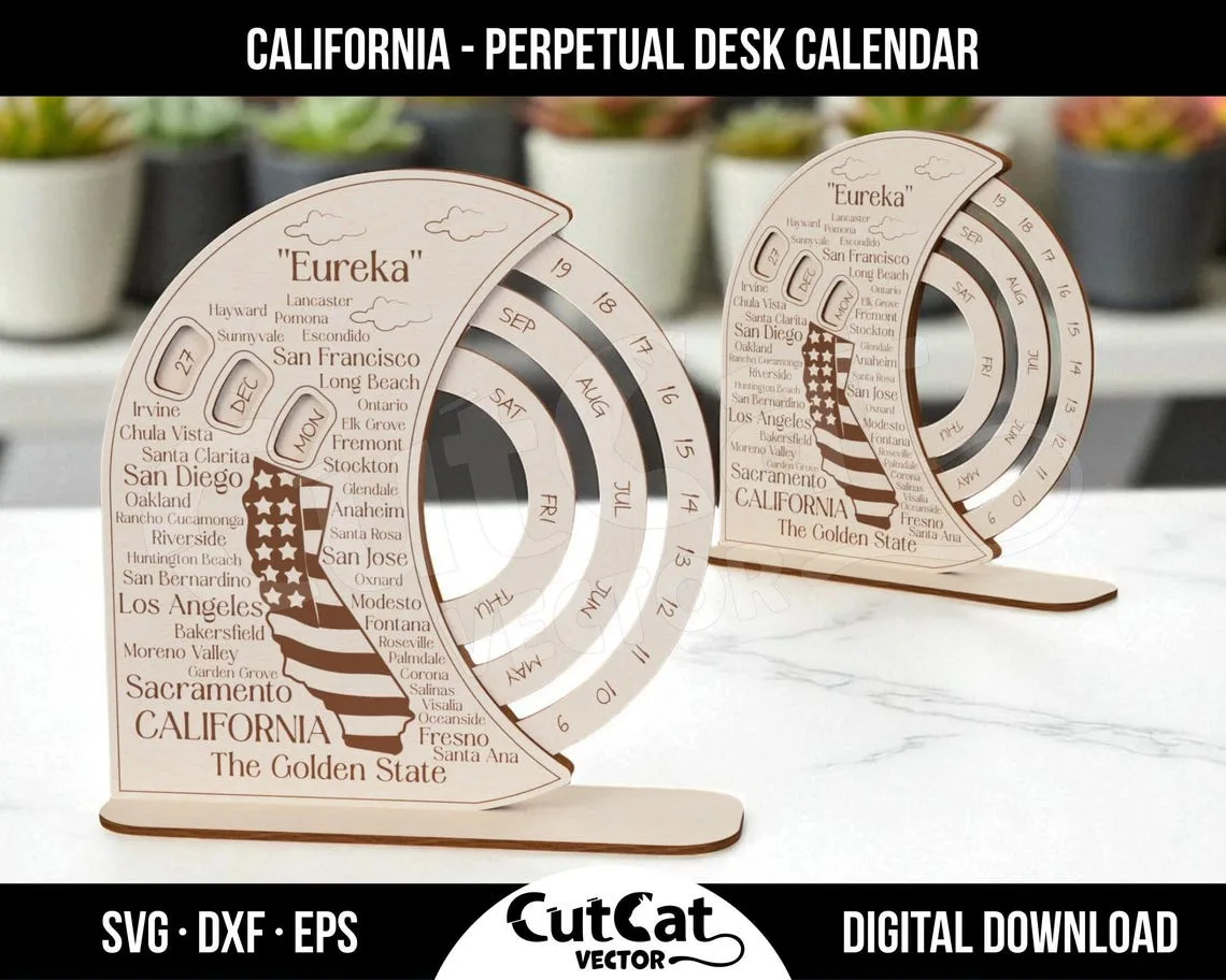 California Perpetual Desk Calendar laser cut file – view 5