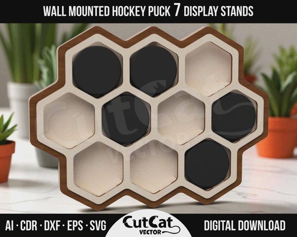 Hockey Puck Display SVG – Honeycomb Wall Mount for 7 to 19 Pucks