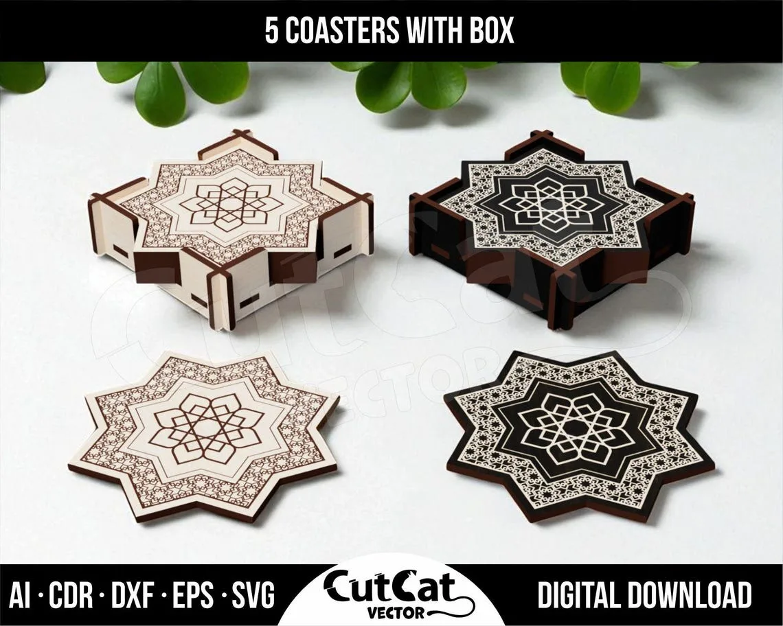 Islamic Coaster Set laser cut file – view 2