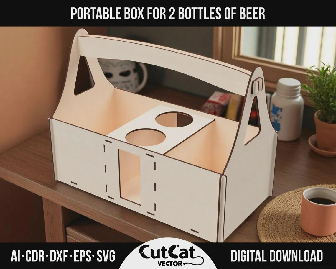 2 Bottle Beer Gift Box laser cut file – view 4