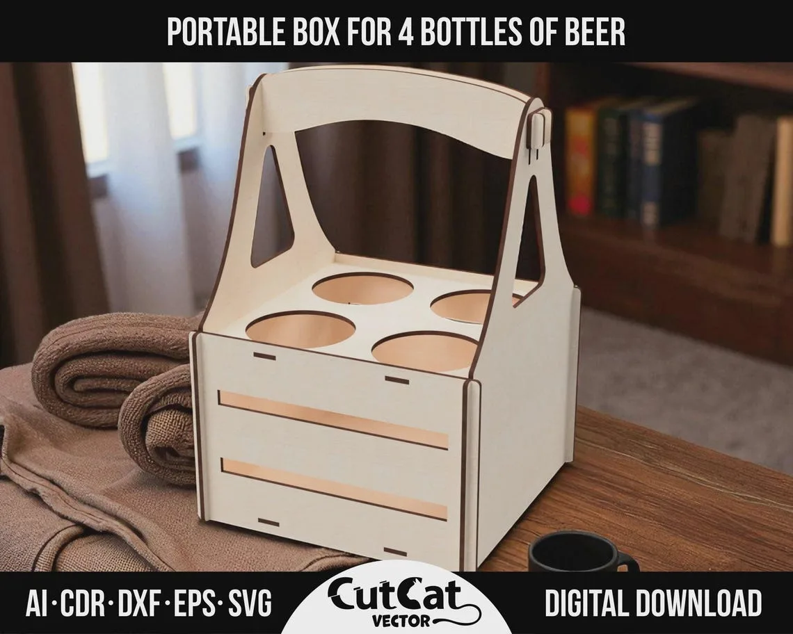 4 Bottle Beer Box laser cut file – view 4
