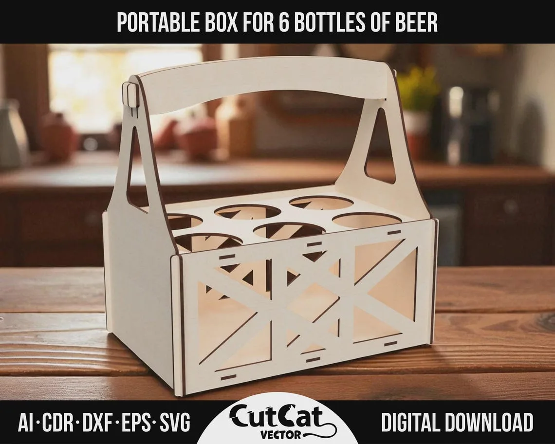 6 Bottle Beer Carrier laser cut file – view 2