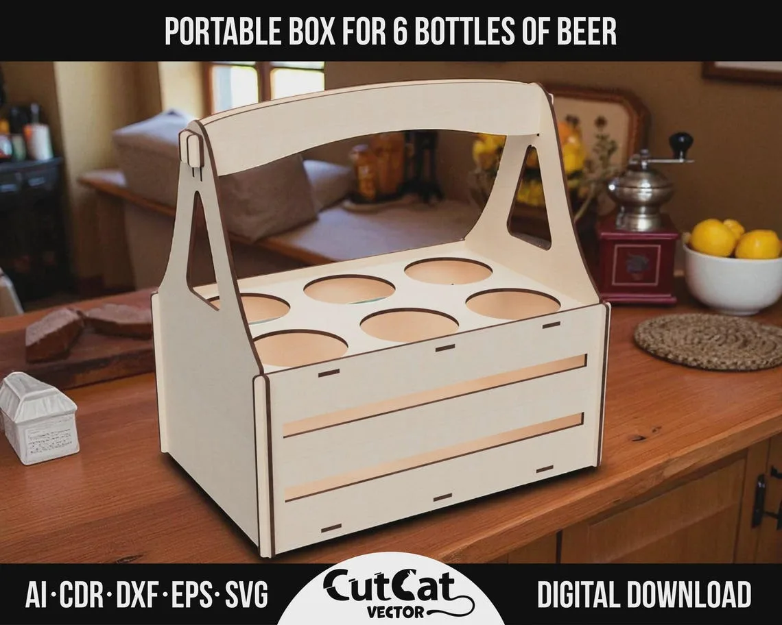 6 Bottle Beer Carrier laser cut file – view 4