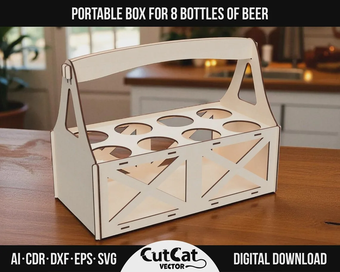 8 Bottle Beer Caddy laser cut file – view 4