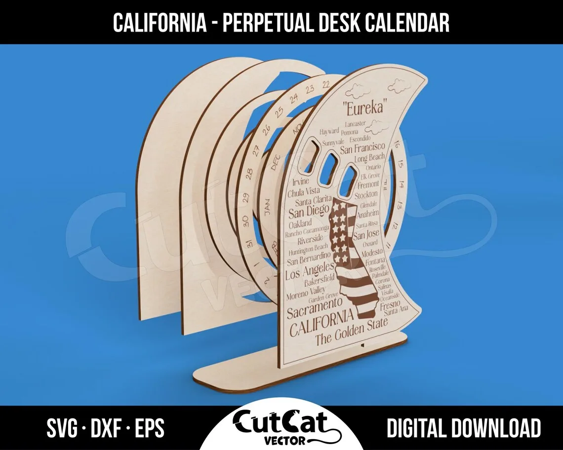 California Perpetual Desk Calendar laser cut file – view 2