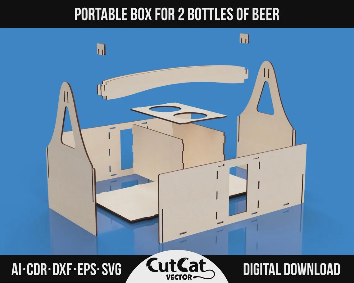 2 Bottle Beer Gift Box laser cut file – view 2
