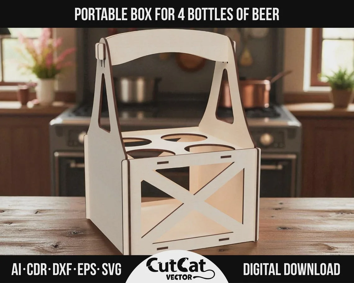 4 Bottle Beer Box laser cut file