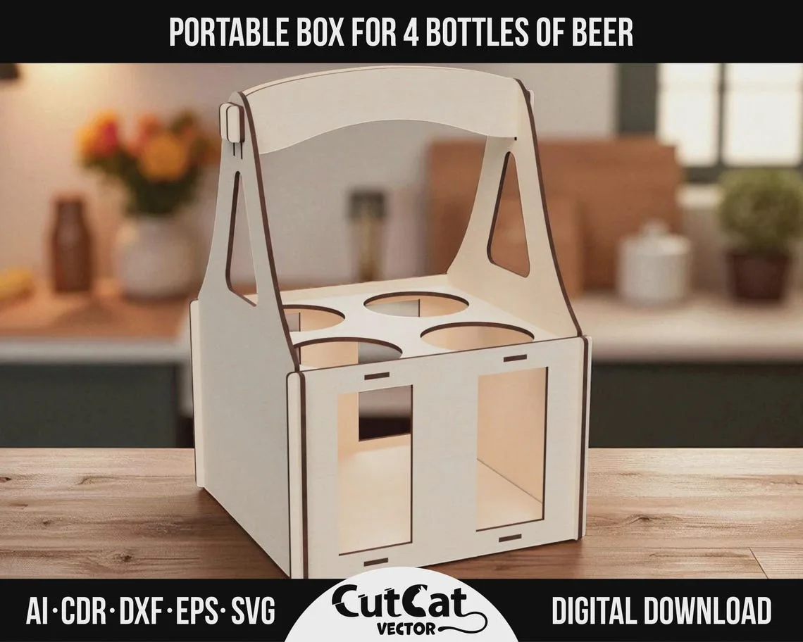 4 Bottle Beer Box laser cut file – view 2