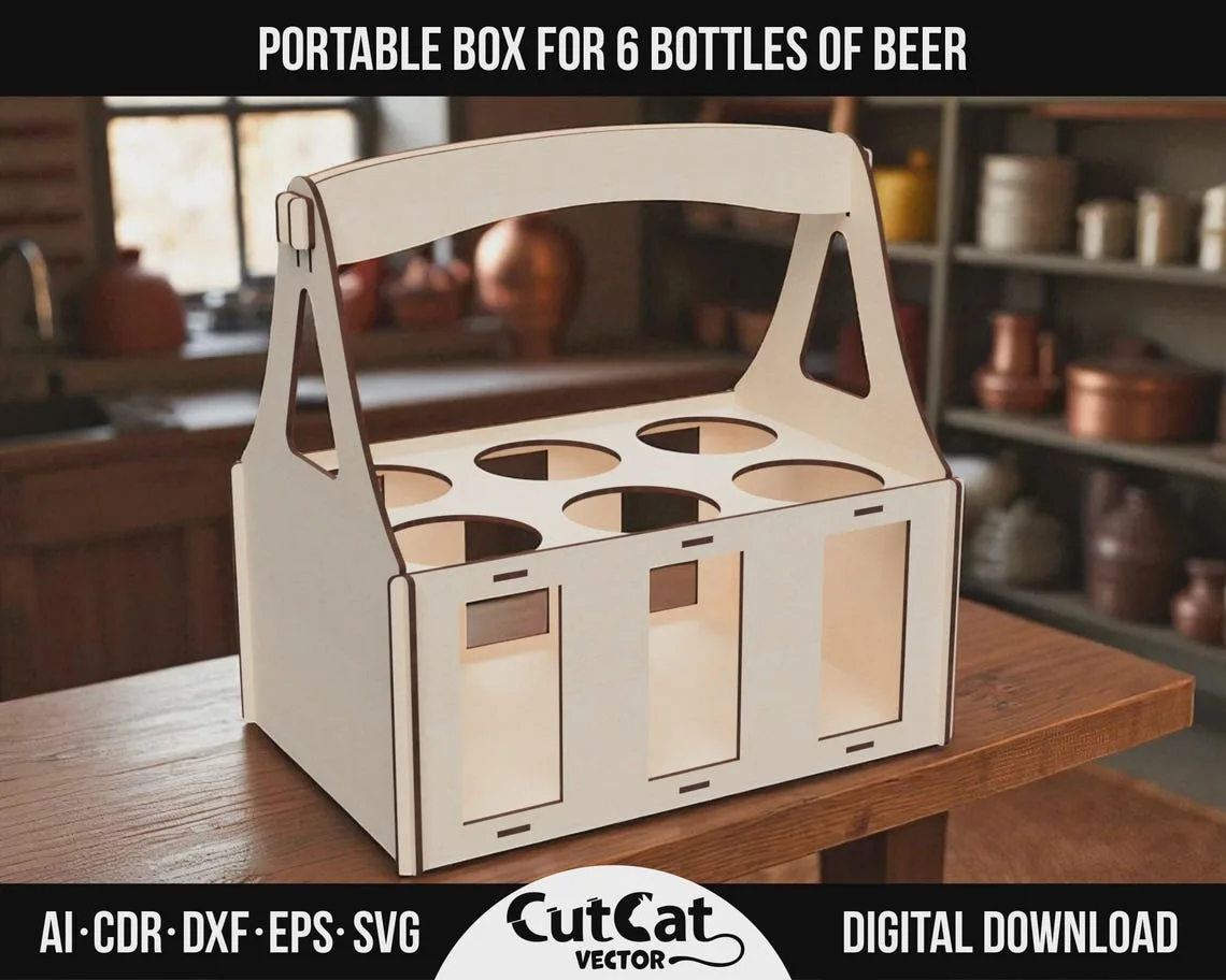6 Bottle Beer Carrier laser cut file