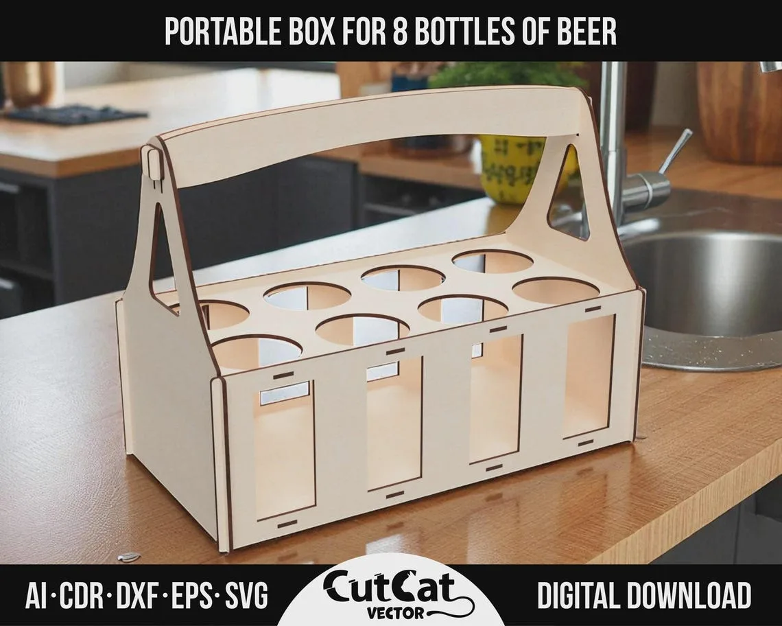 8 Bottle Beer Caddy laser cut file – view 2
