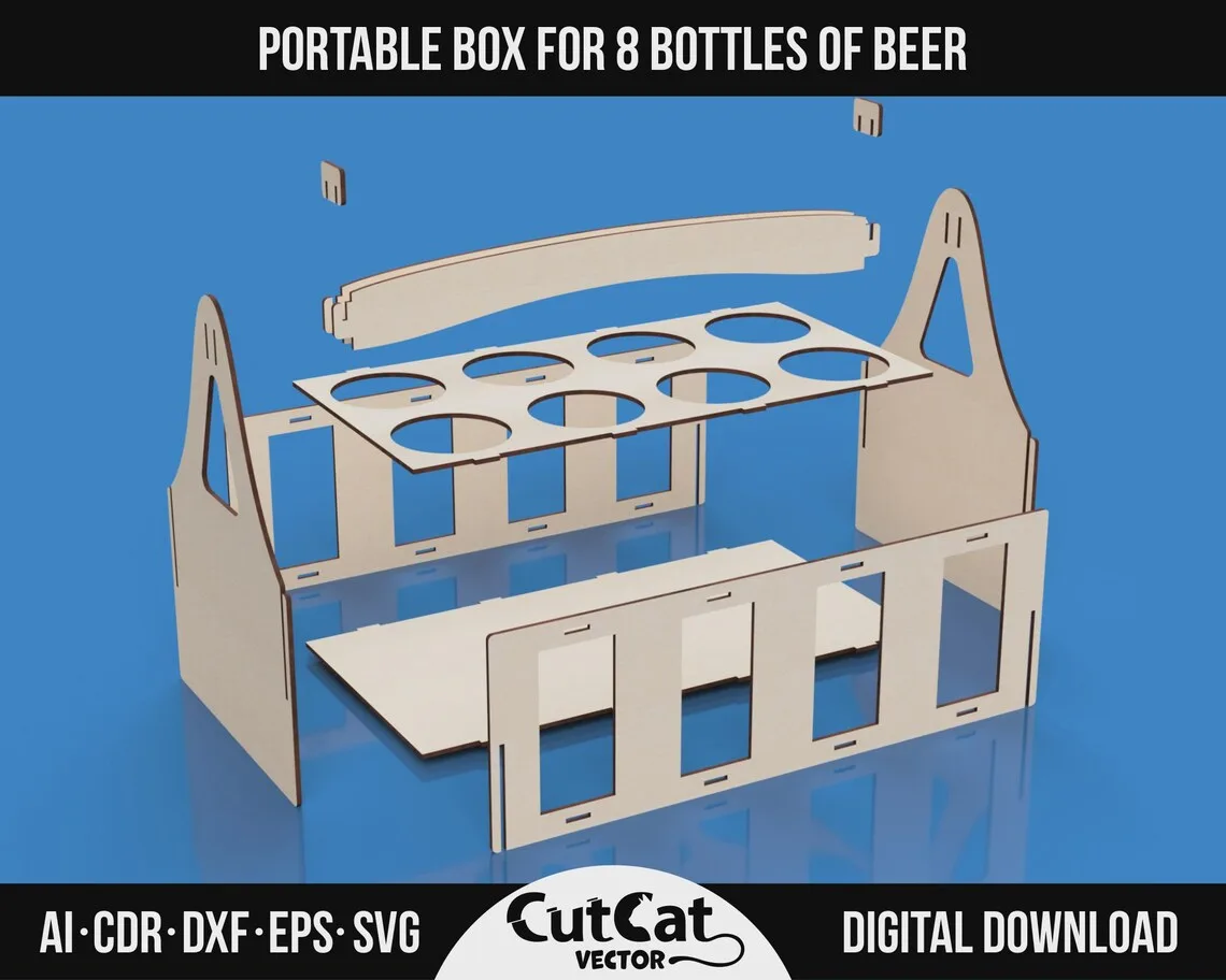 8 Bottle Beer Caddy laser cut file – view 5