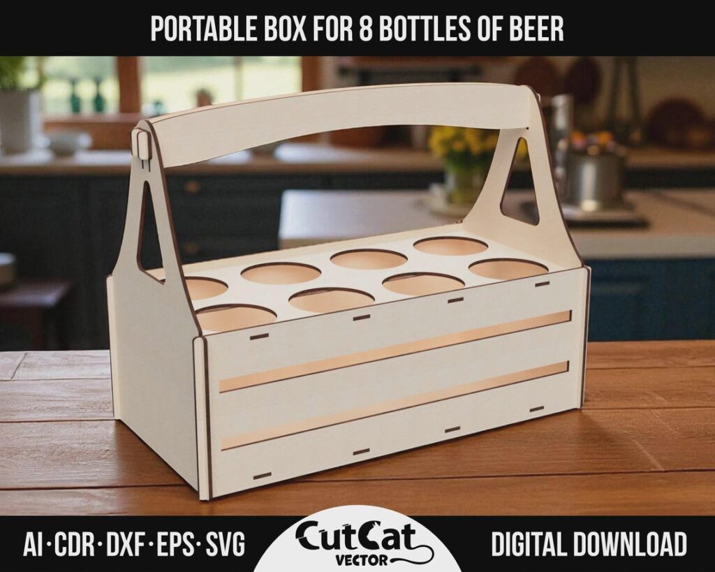 8 Bottle Beer Caddy SVG – Wooden Beer Crate Template