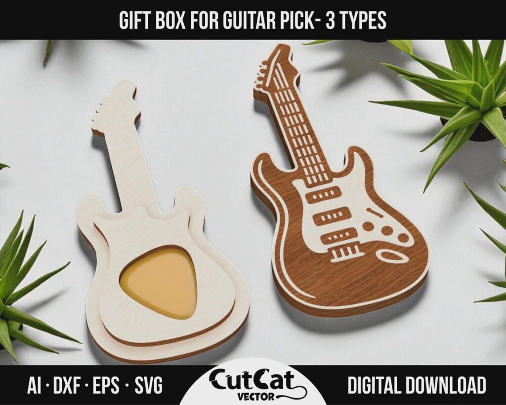 Guitar Pick Box SVG – 3 Guitar-Shaped Boxes for Musicians