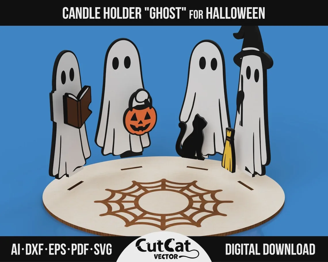 Halloween Ghost Candle Holder laser cut file – view 4