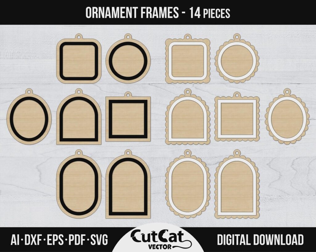 Ornament Frame SVG Bundle – 14 Blank Tag and Photo Ornament Shapes