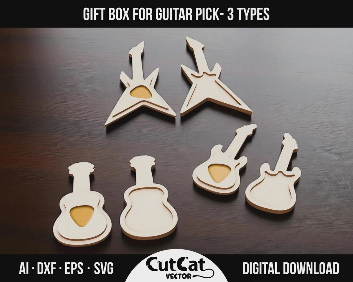 Guitar Pick Box laser cut file – view 2