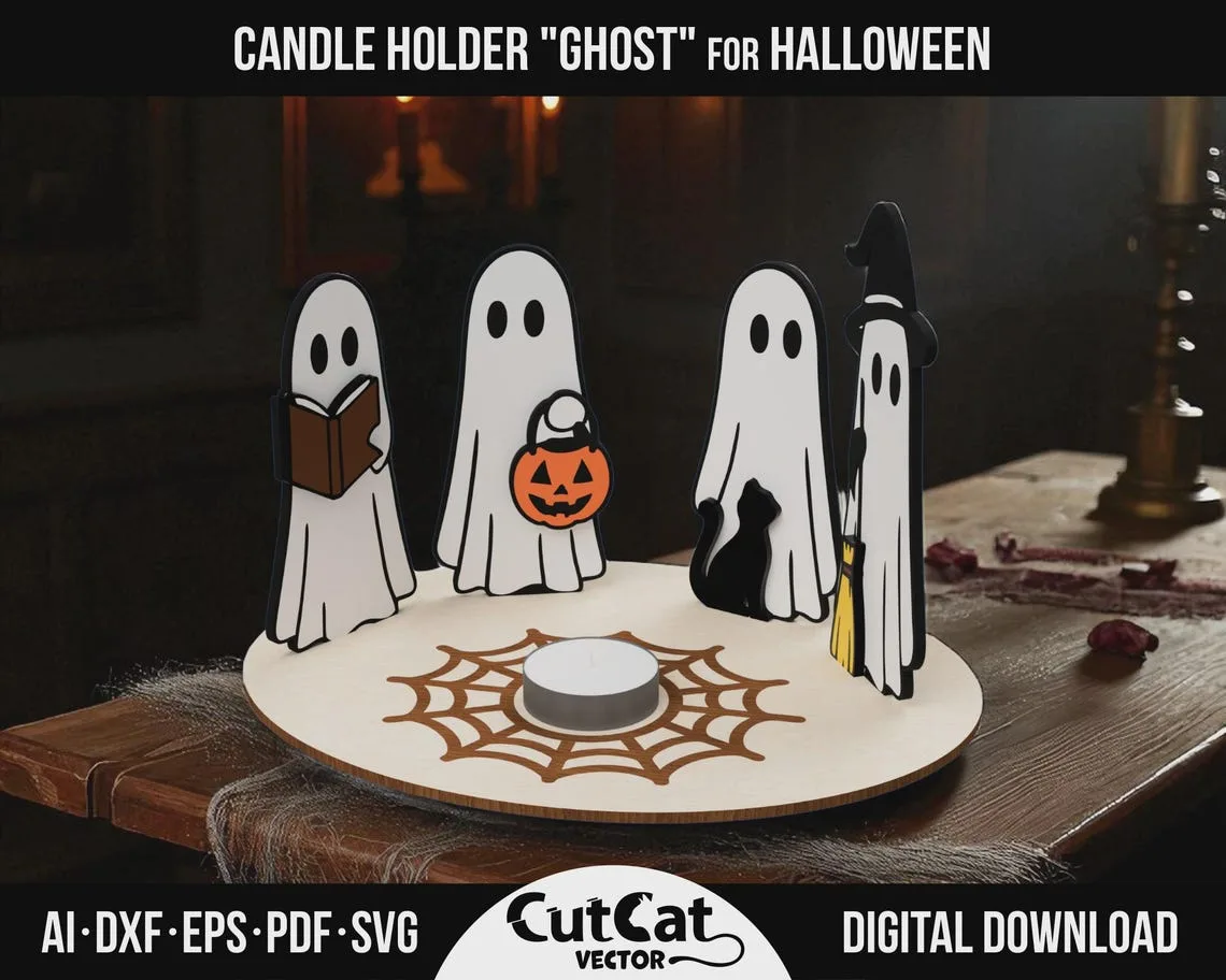 Halloween Ghost Candle Holder laser cut file – view 2