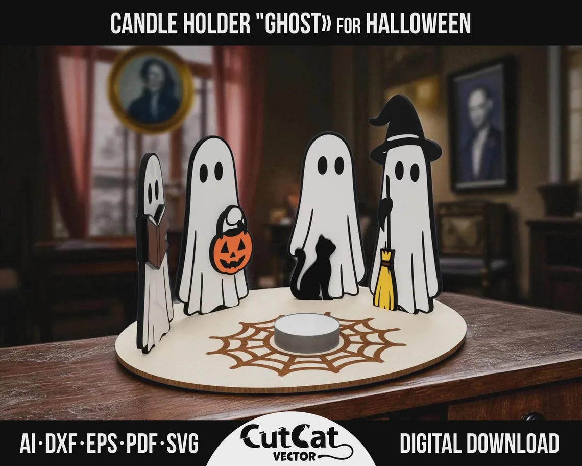 Halloween Ghost Candle Holder laser cut file – view 3