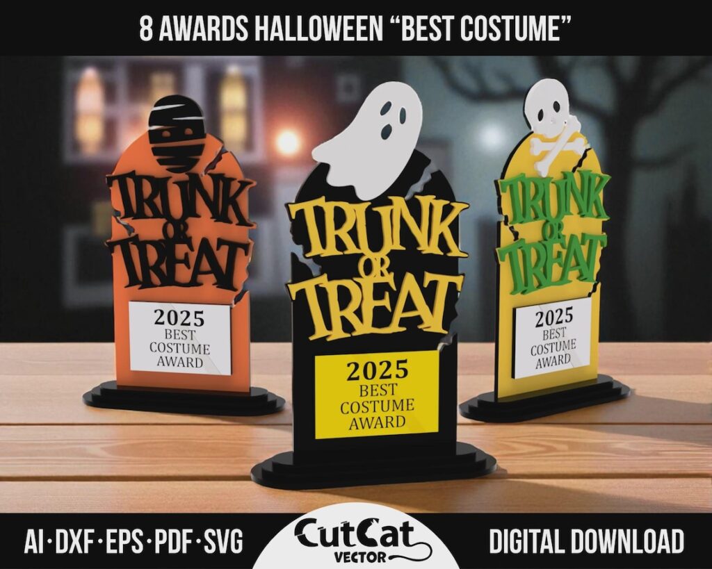 Halloween Best Costume Award SVG – 8 Trophy Designs for Laser Cutting