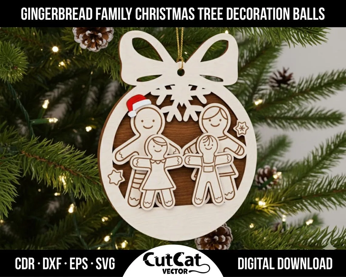 Gingerbread Family Christmas Ornament laser cut file – view 2