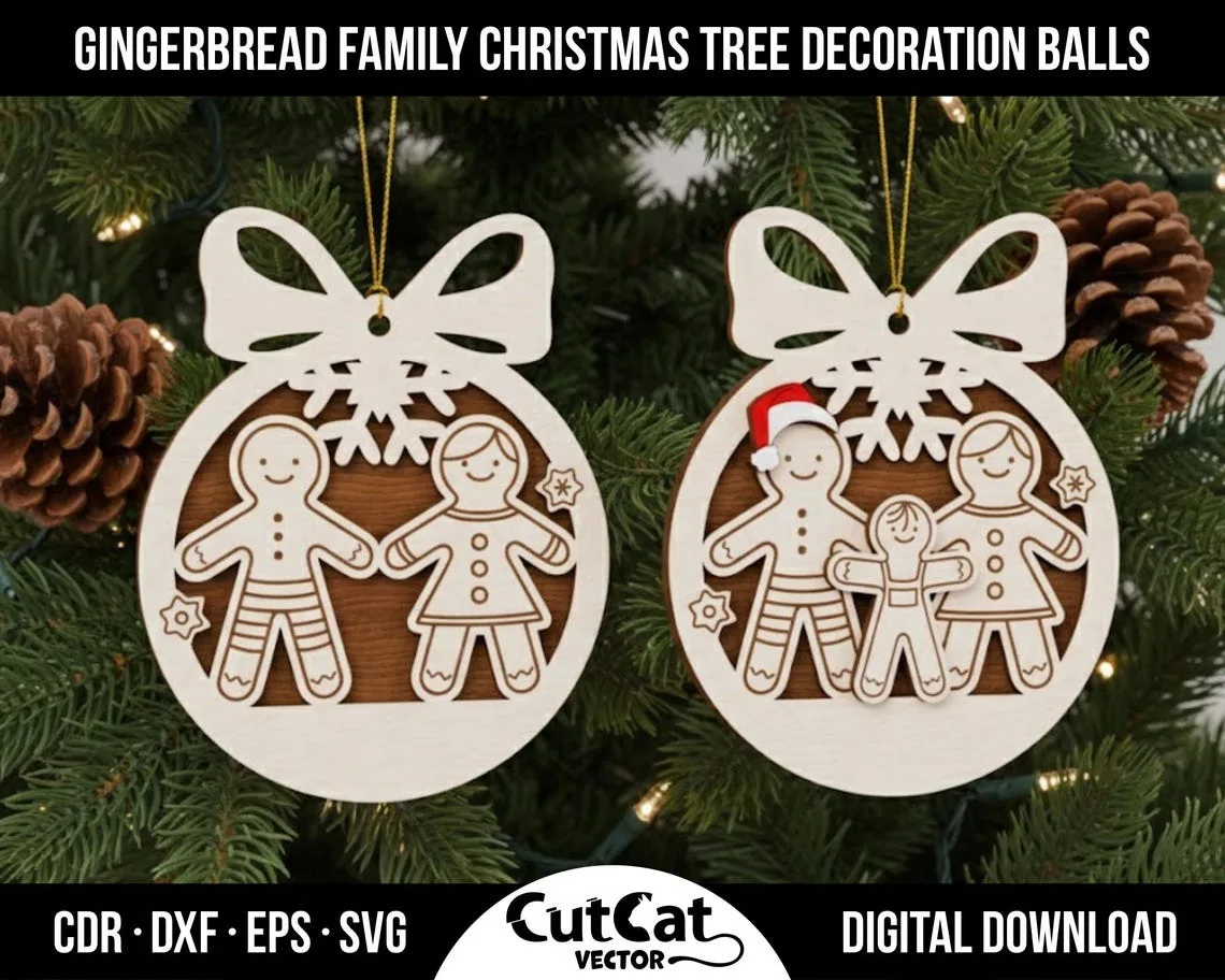 Gingerbread Family Christmas Ornament laser cut file