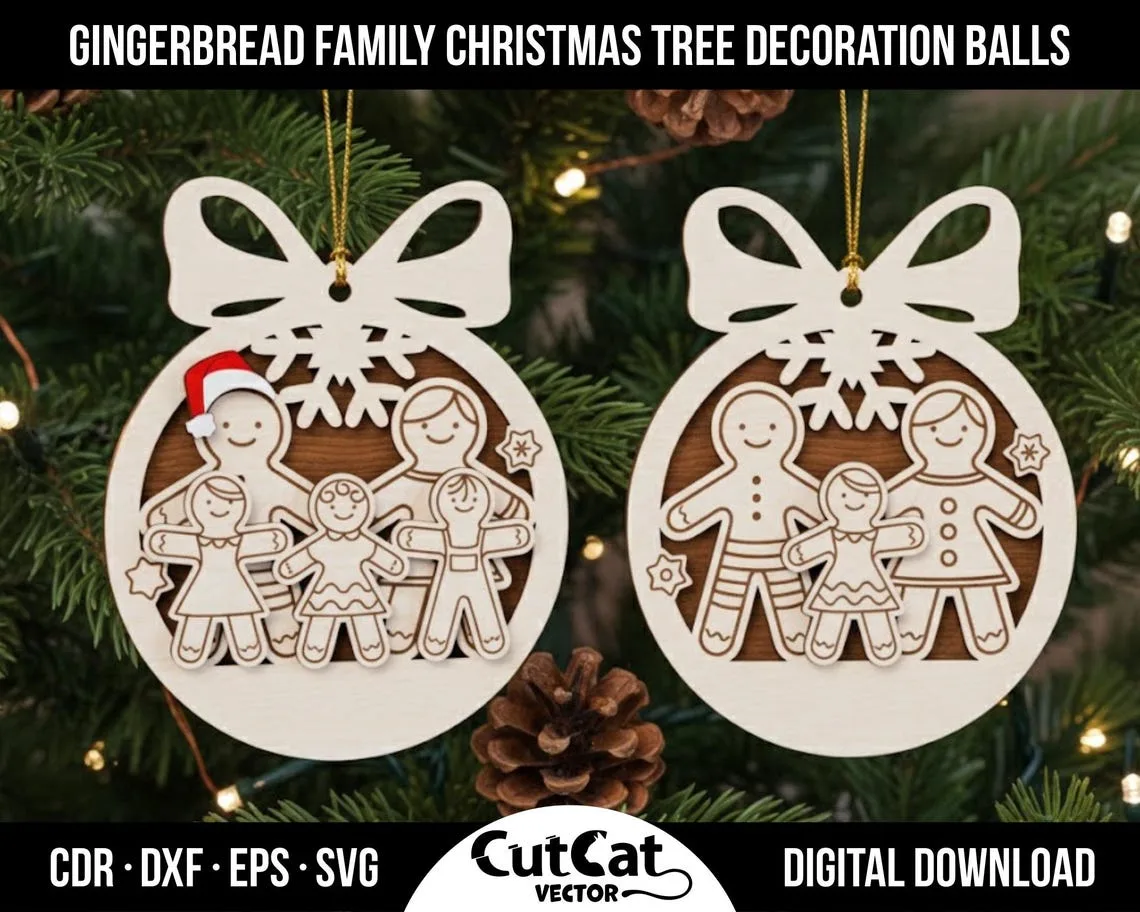 Gingerbread Family Christmas Ornament laser cut file – view 3