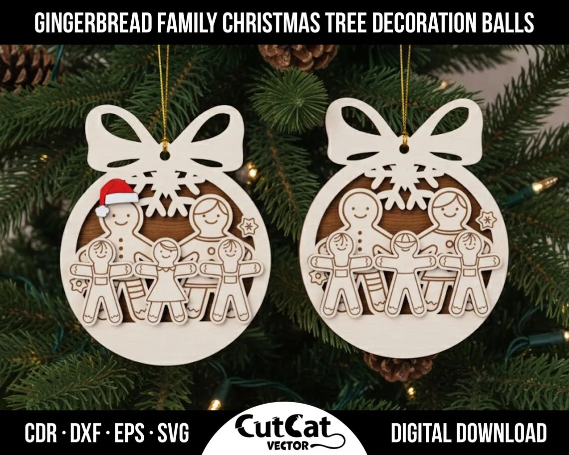 Gingerbread Family Christmas Ornament laser cut file – view 4