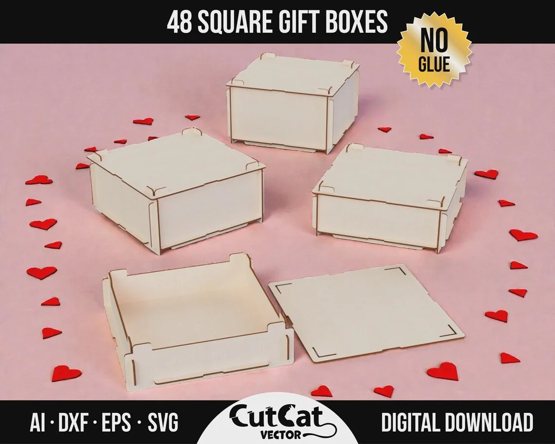 Square Gift Box Bundle laser cut file