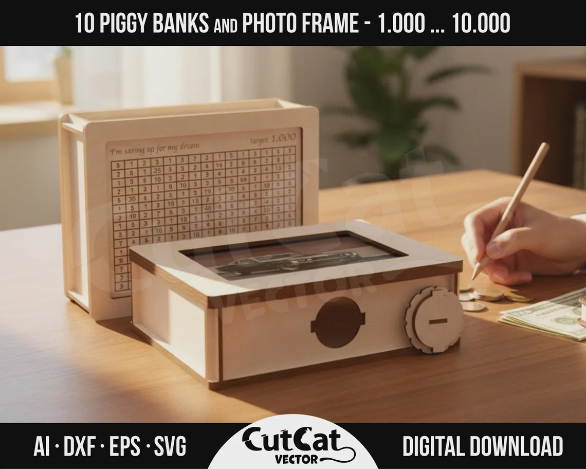 Savings Goal Piggy Bank laser cut file – view 3