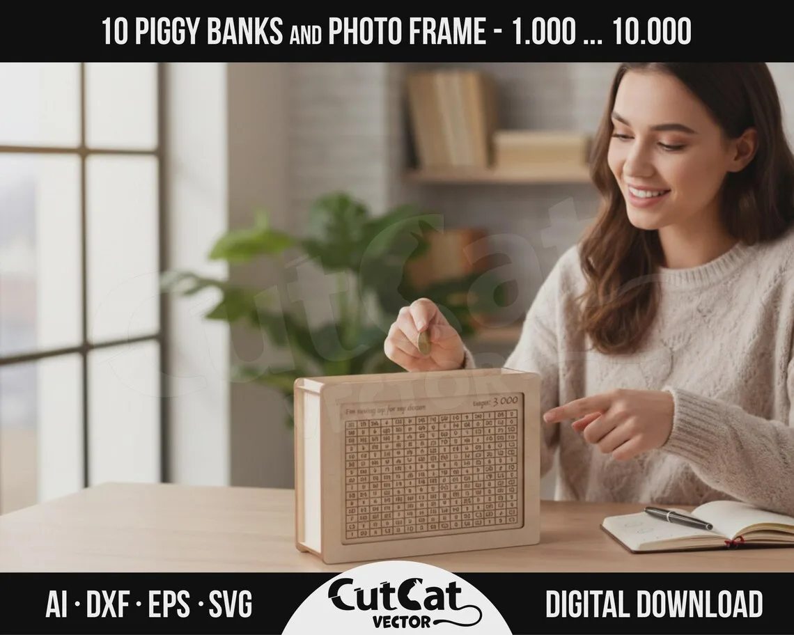 Savings Goal Piggy Bank laser cut file – view 2