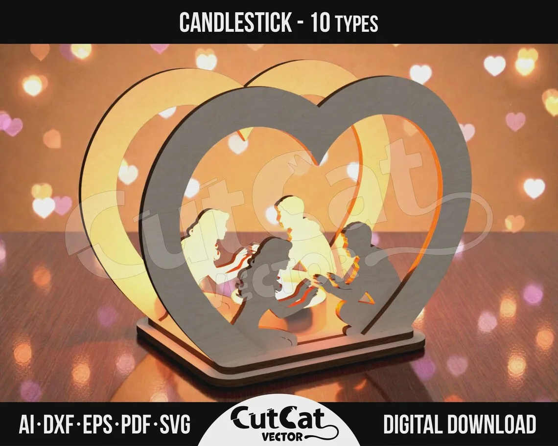 Heart Candle Holder Set laser cut file
