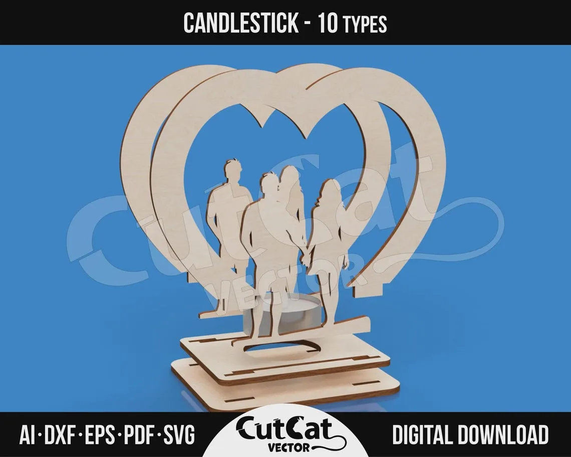 Heart Candle Holder Set laser cut file – view 5