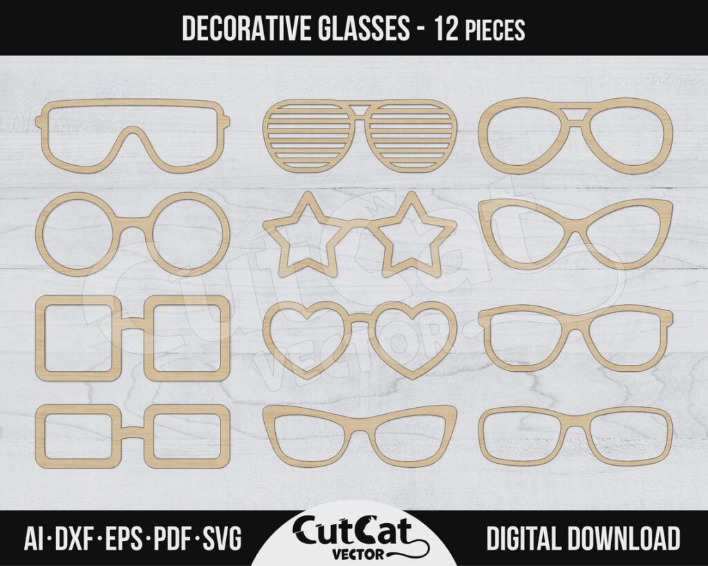 Decorative Eyeglasses SVG – 12 Fun Glasses Shapes for Crafts and Props