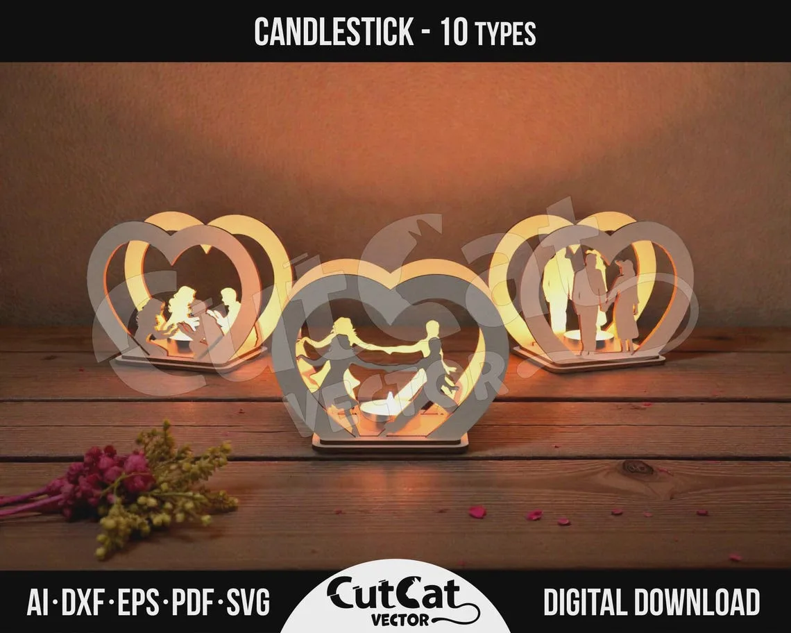 Heart Candle Holder Set laser cut file – view 2