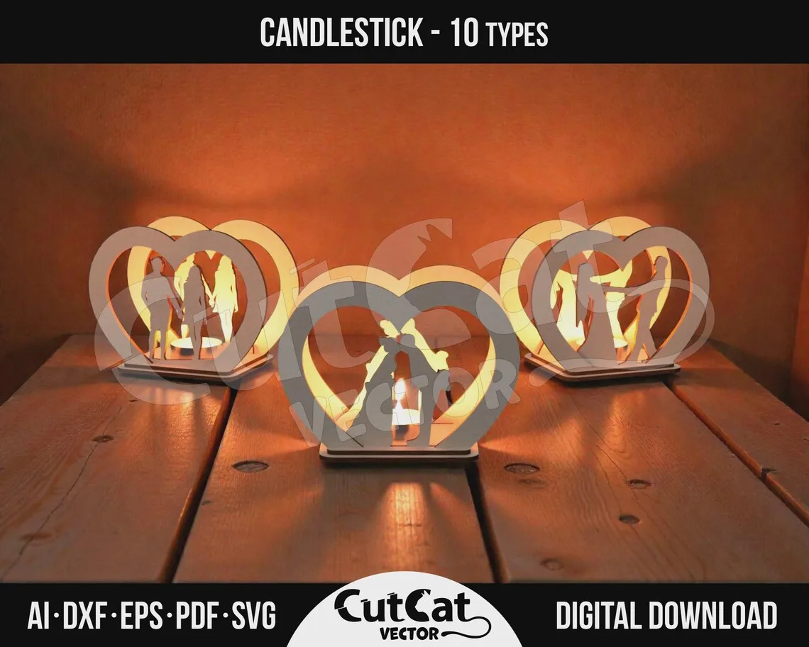 Heart Candle Holder Set laser cut file – view 3