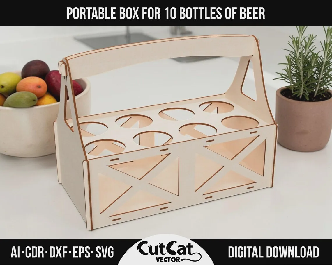 Beer Bottle Box laser cut file – view 4