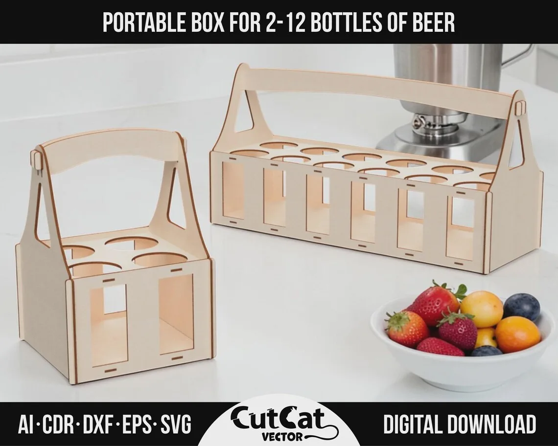 Beer Bottle Box laser cut file – view 3