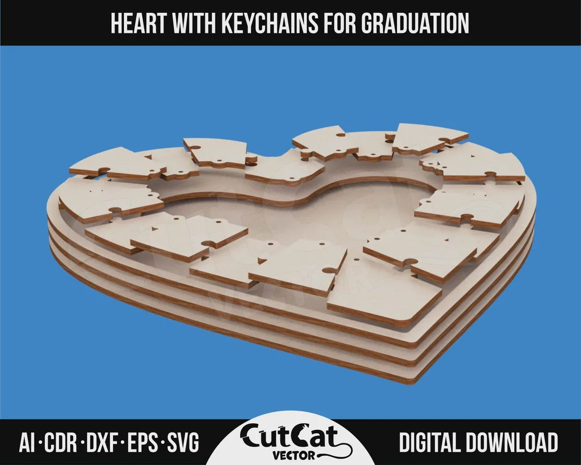 Graduation Heart Puzzle laser cut file – view 3