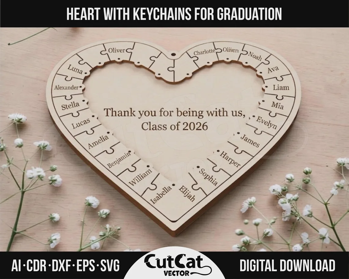 Graduation Heart Puzzle laser cut file – view 5