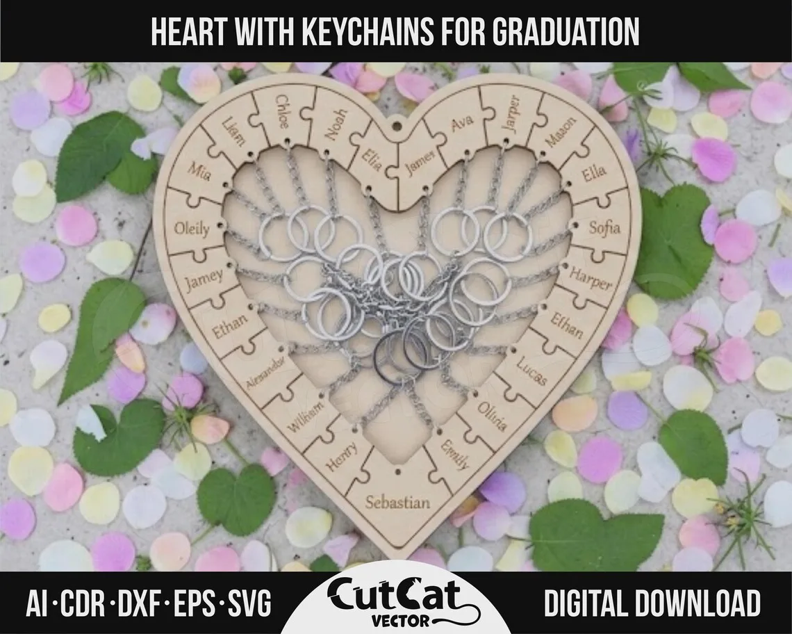 Graduation Heart Puzzle laser cut file – view 2
