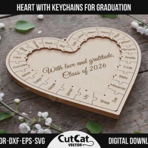 Graduation Heart Puzzle laser cut file