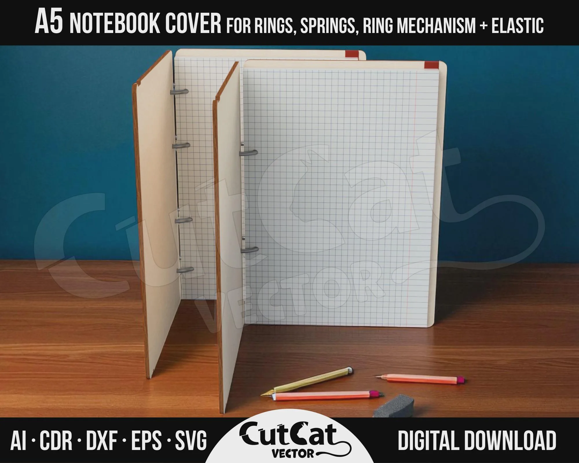 A5 Wooden Notebook Cover laser cut file – view 6