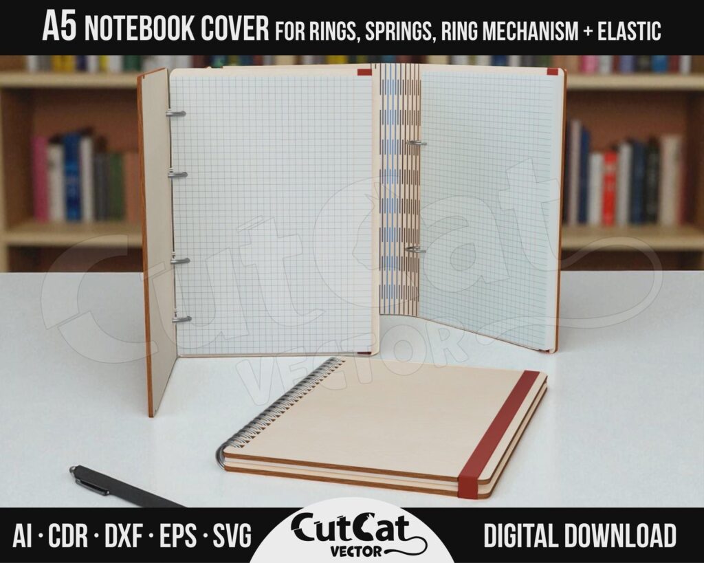 Wooden Notebook Cover SVG Bundle – A5, A4 and A3 Binder Templates
