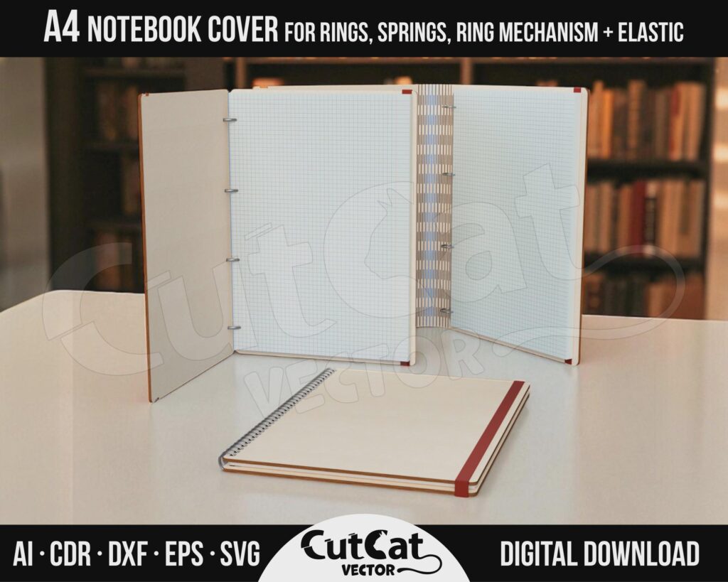 A4 Wooden Notebook Cover SVG – Binder Template with Elastic Strap