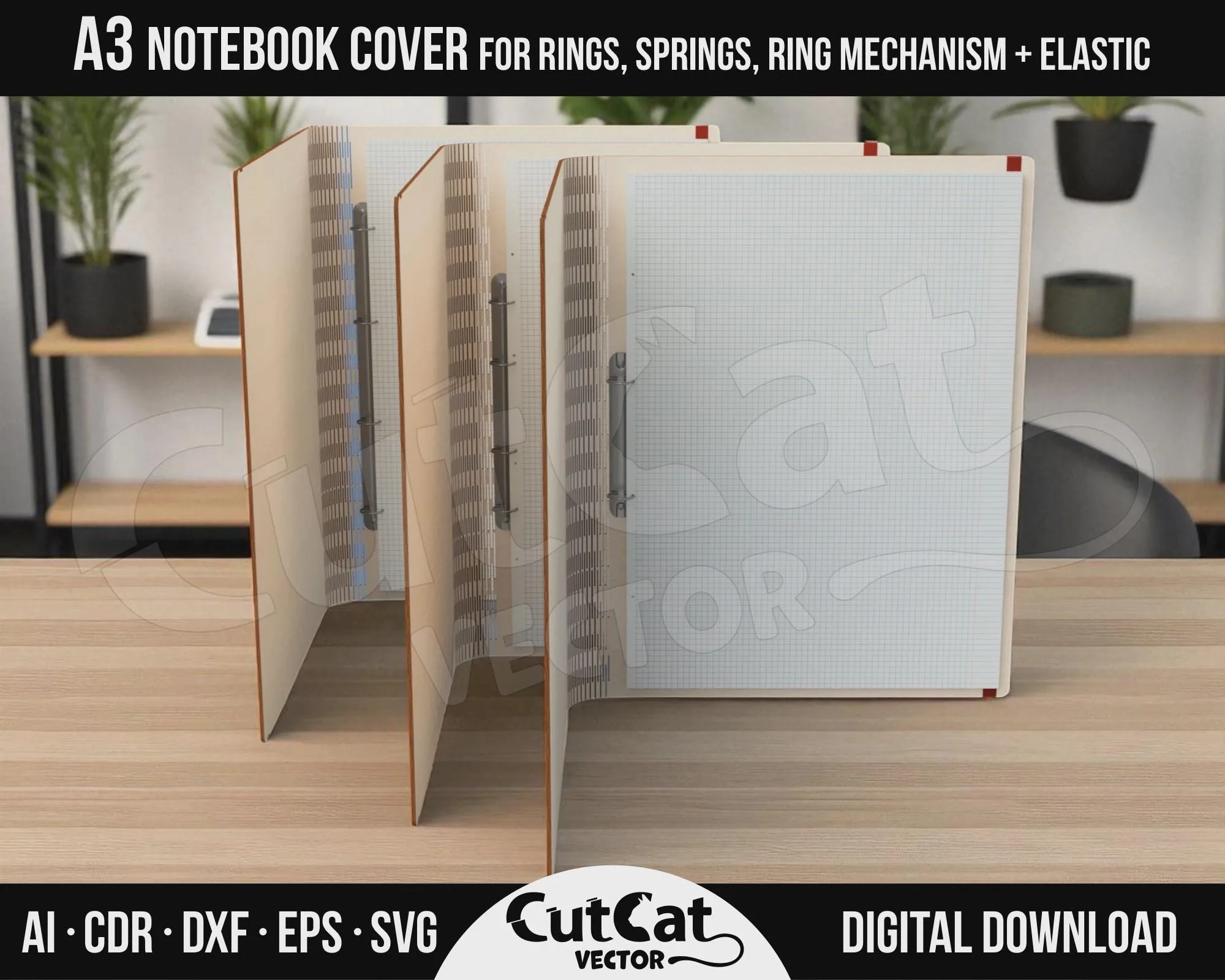 A3 Wooden Notebook Cover laser cut file – view 2